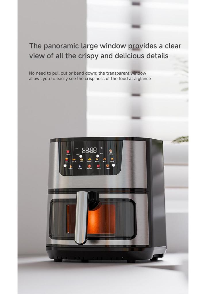 15L Large Capacity Air Fryer with Visual Baking and Integrated Stainless Steel Electric Oven