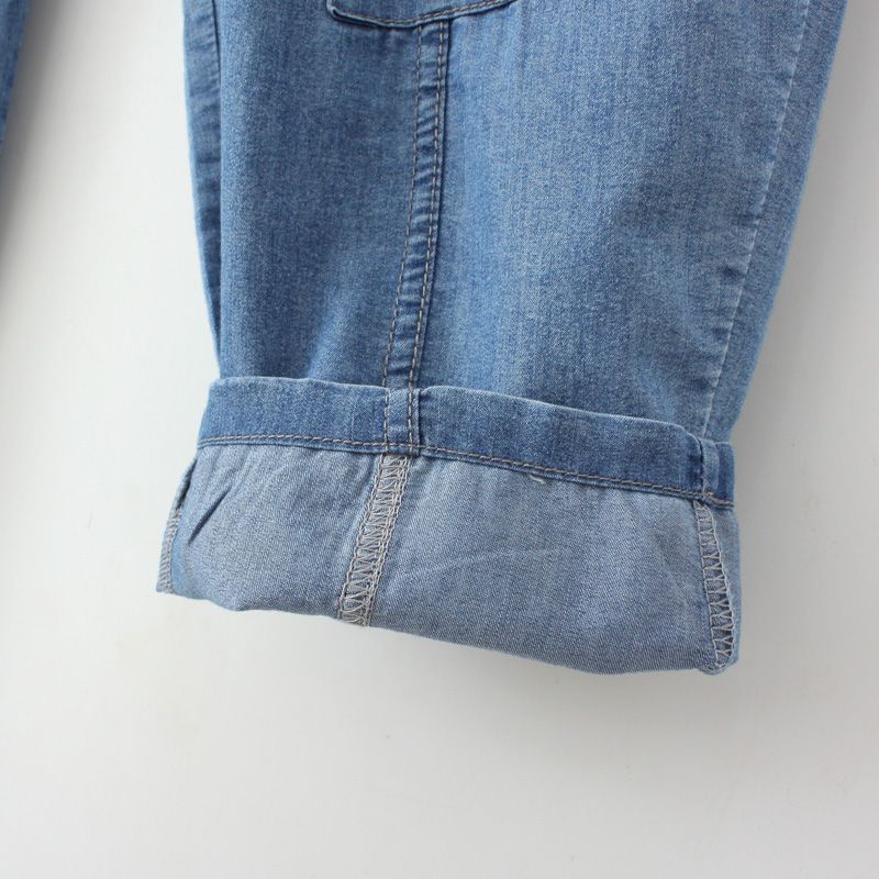 Summer New Loose Jeans Women's Elastic Waist Thin Embroidered Women's Pants Large Elastic Cropped Pants