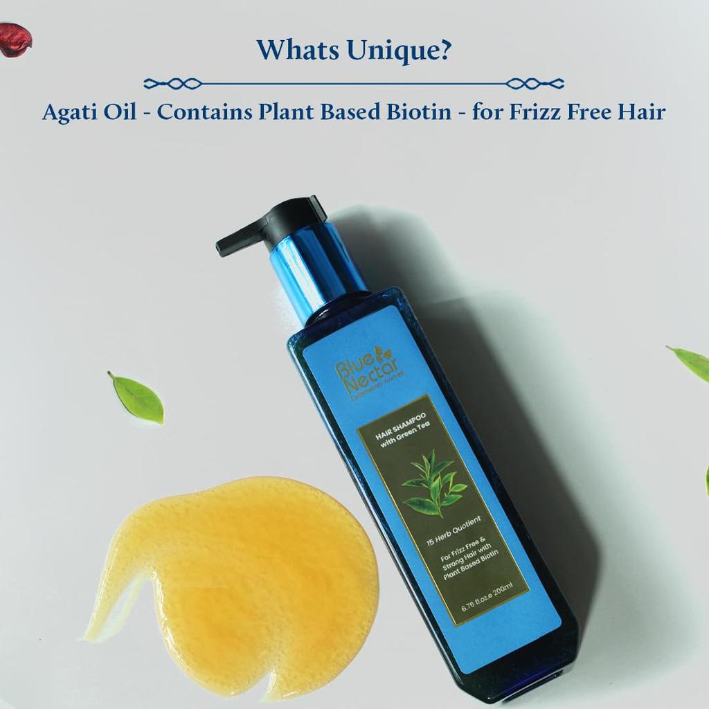 Blue Nectar Anti Frizz Hair Shampoo for Dry & Frizzy Hair | Plant Based Biotin Shampoo for Hair Growth for Women & Men | Shampoo for Oily Scalp & D