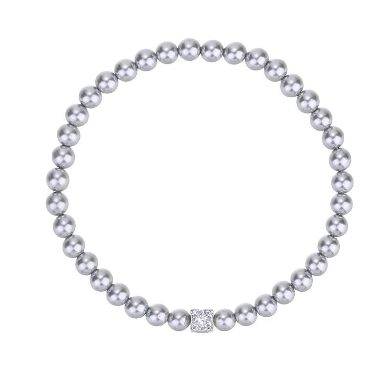 Cui Yan S925 Silver Square Pearl Beaded Bracelet for Women - Korean Style Elastic Cord Jewelry
