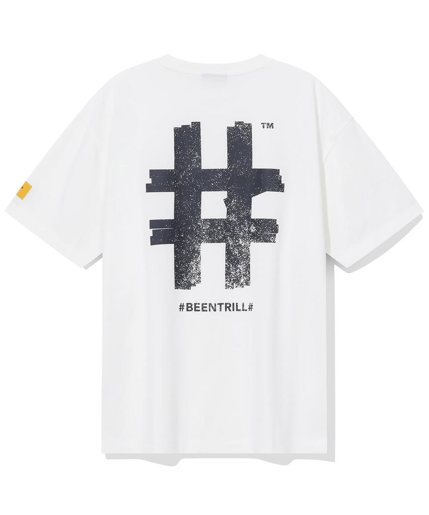 BEENTRILL Stamp Hashtag Oversized Short Sleeve T-Shirt (Off-White)