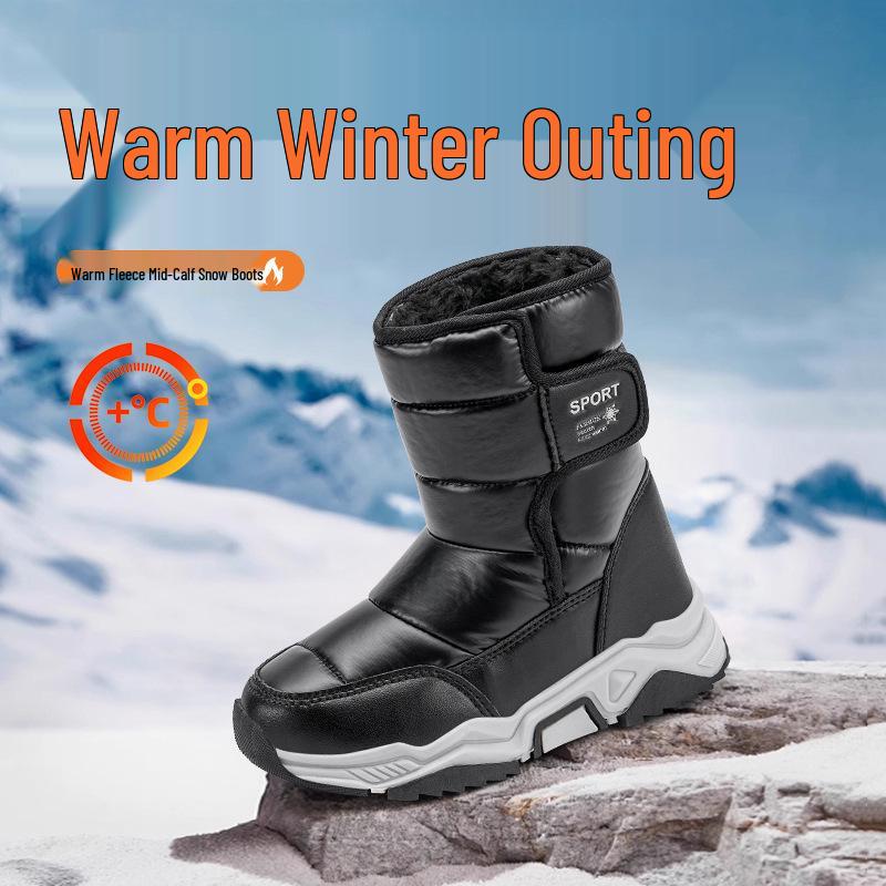 Mädchen Winter 2025 Rutschfeste Prinzessinnen Schneestiefel - Dick gefüttert mit Samt, Warme Baumwollschuhe für mittelgroße und große Kinder