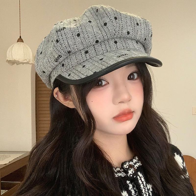 Autumn and Winter Hats Women's Big Head Circumference Shows Their Face Small Octagonal Hats Retro Versatile Berets Show Their Faces Small Painter Hats