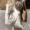 South Korea Ins Style Official Website Similar Thin Cotton Grey Cloth Bag All-matching Casual Abstract Printed Shoulder Environmentally Friendly