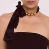 Western Style Lace-up Collarbone Chain Personality Ribbon Choker Beaded Silk Scarf Necklace  Women