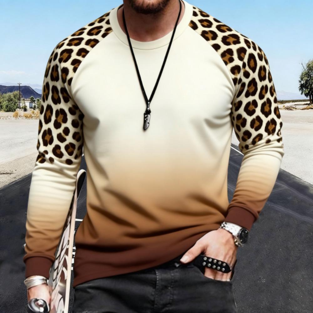 

Spring Funny Leopard Print Pullover Europe America Fashion Comfortable Men s Long Sleeve T-shirt Outdoor Oversized Tees Top S