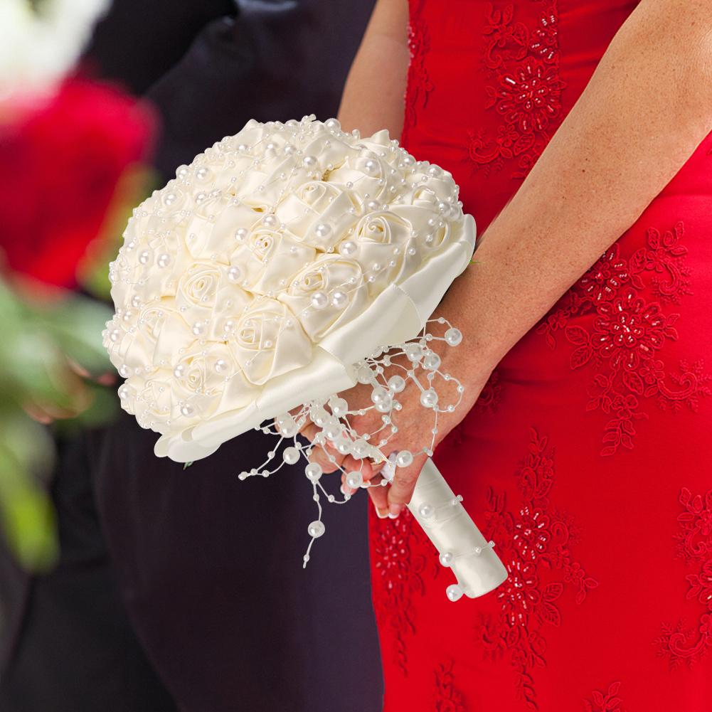 Delicate Bridal Buequet Crystal Artificial Pearl Holding Flowers Wedding Decor