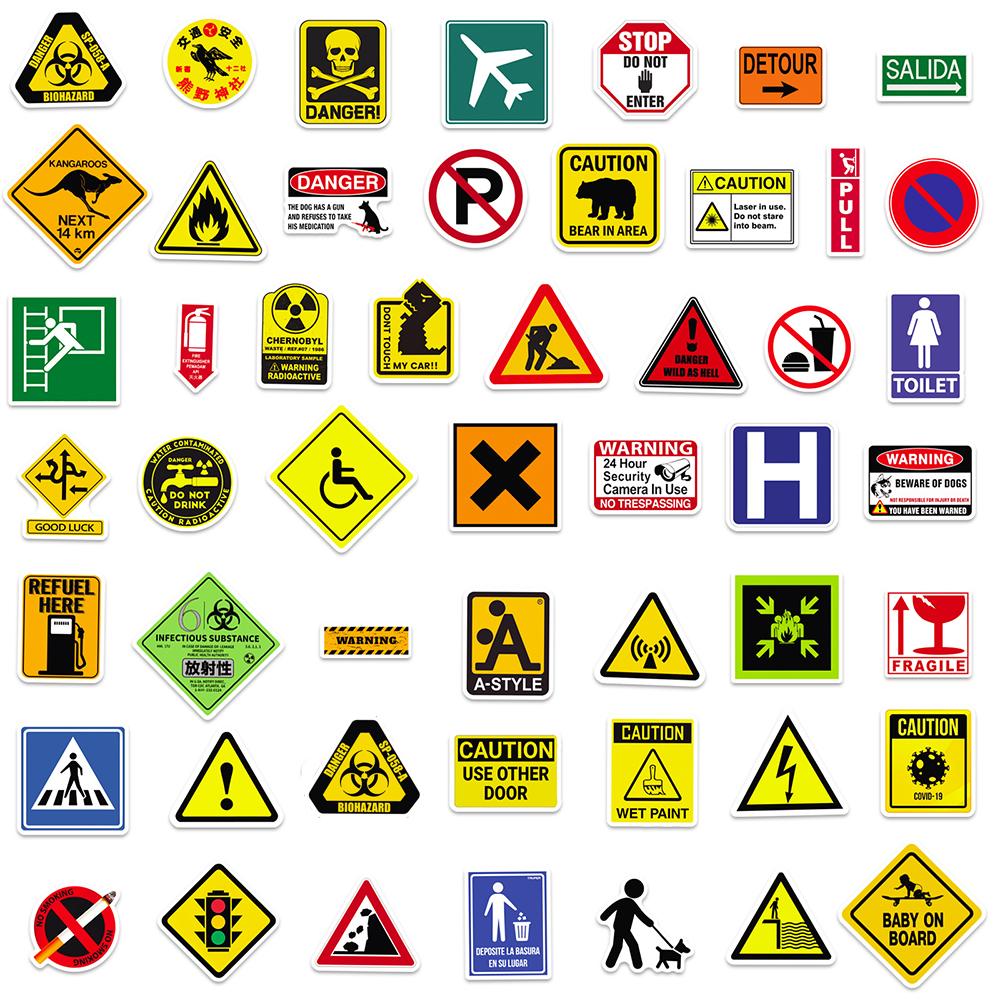 10/30/50pcs Cartoon Danger Warning Sign Stickers Waterproof DIY Notebook Laptop Car Suitcase Cool Decoration Sticker Fun for Toy