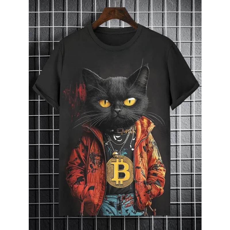 

Летняя футболка с круглым вырезом, мультяшным забавным котом и 3D-принтом, модная, повседневная, с коротким рукавом, мужская XS
