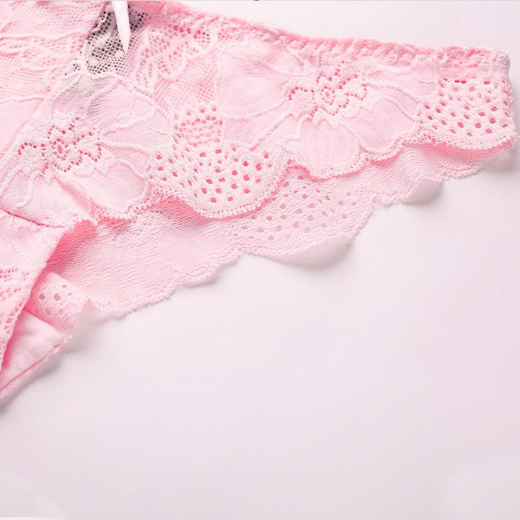 3pcs/lot Women's Sexy Hollow Lace Low Waist Triangle Panties Ruffle Edge Bow Underpants