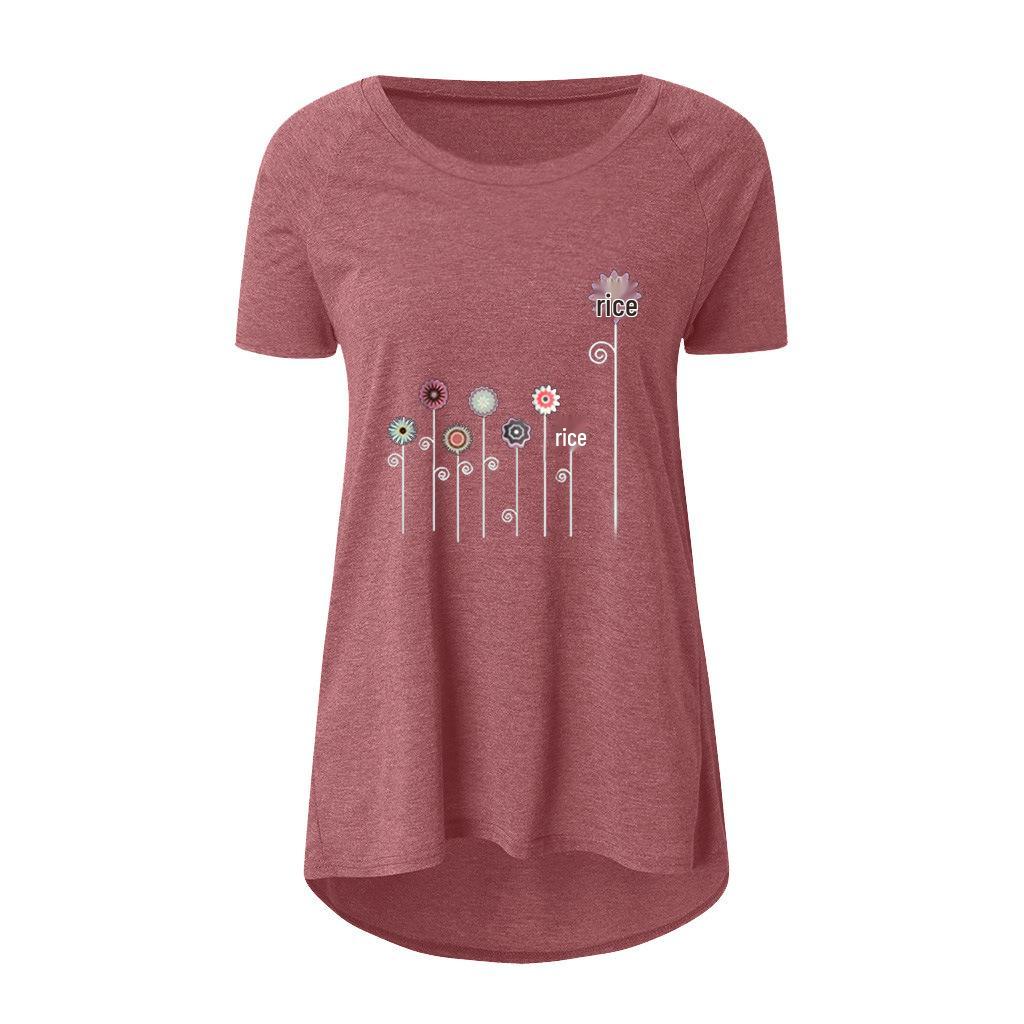 2022 Summer Casual Plus Size Round Neck Solid Color Loose Short Sleeve Printed T-Shirt