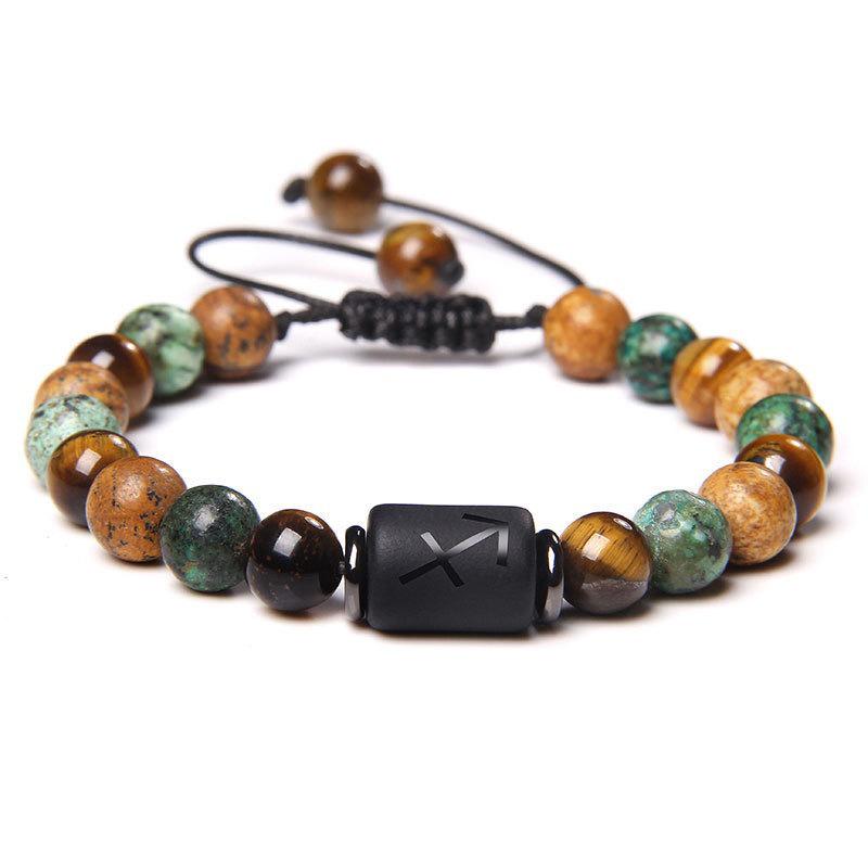 Tiger Eye & Picture Stone Handmade Zodiac Bracelet Set (8mm Beads)