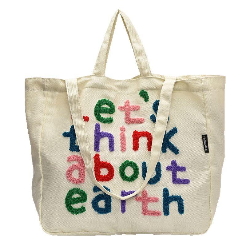 Tote Bag Canvas Bag Women's Large Capacity Korean Lazy Canvas Bag Letters