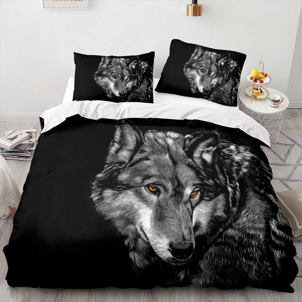 Wolf Duvet Cover King Queen Size Cool One-Eyed Lone Wolf Bedding Set For Teens Adults Wild Animal 2/3Pcs Polyester Quilt Cover