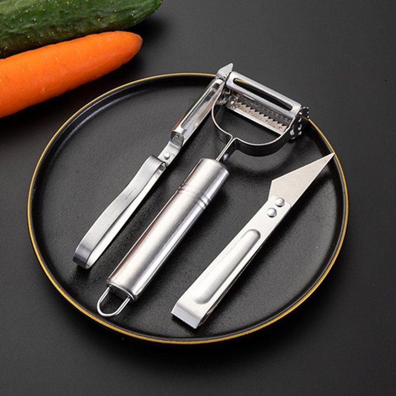 3-Piece Stainless Steel Peeler Set, Multifunctional Vegetable/Fruit Peeler for Peeling & Julienne Cutting