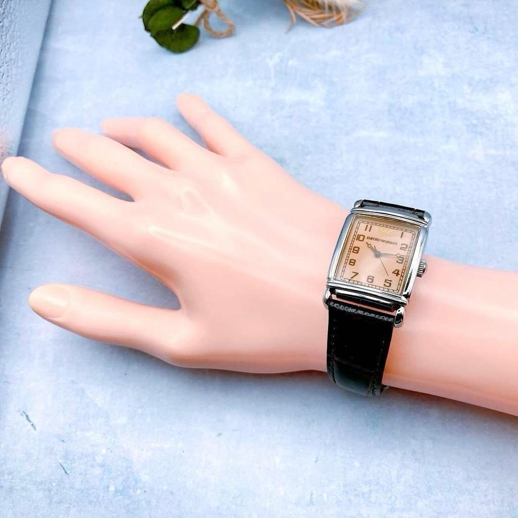 Used [Working item] Good condition EMPORIO ARMANI stainless steel watch square men's Emporio Armani orange beige brown