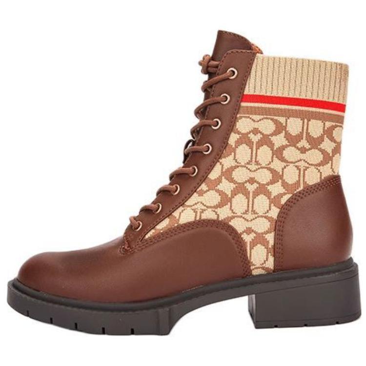 Coach Livia Round Toe Lace-Up Short Martin Boots Women Boots Brown CO387-RMU