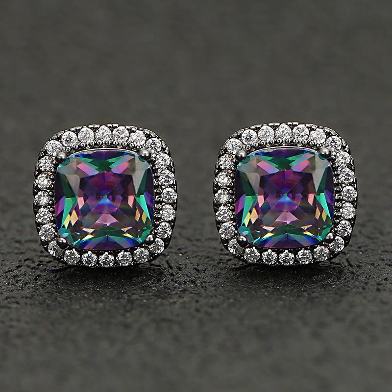 

Colorful Square Zircon Earrings: European & American Fashion for Women