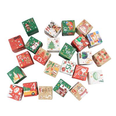 24pcs/set Christmas Calendar Box Set with Numbered Boxes (1-24) - Red & Green Gift Box Kids Candy Cookies Wrapping Paper Box for 24 Days of Holiday