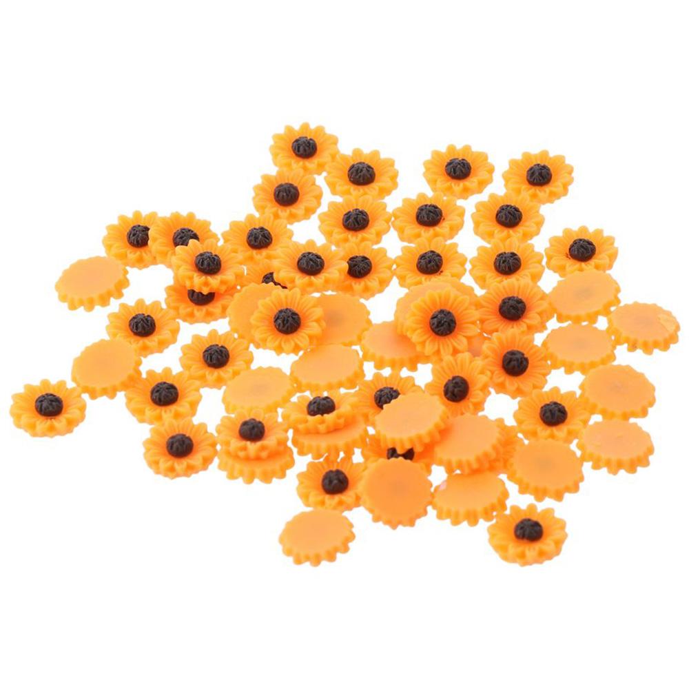 60pcs 16mm Sunflower Slime Beads Resin Sunflower Flatback Cabochons Beads for Scrapbooking