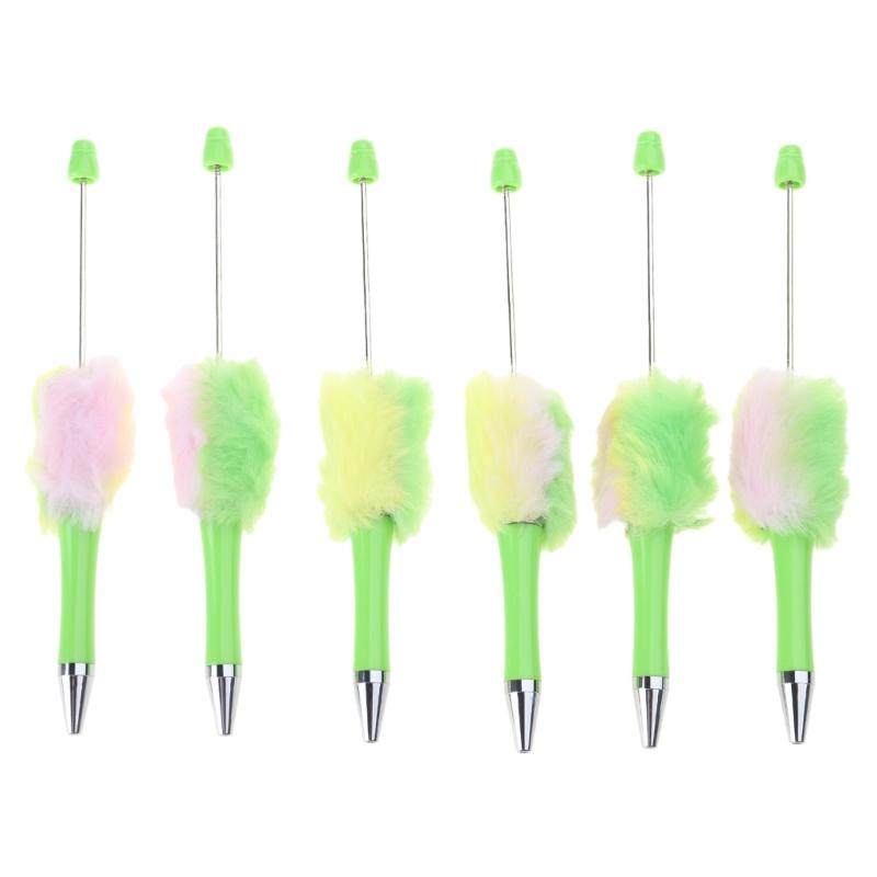 6Pcs Beadable Ballpoint Pen Plush Ball Ballpoint Pen Write Smoothly Novelty Writing Pen for Student Kid Game Reward