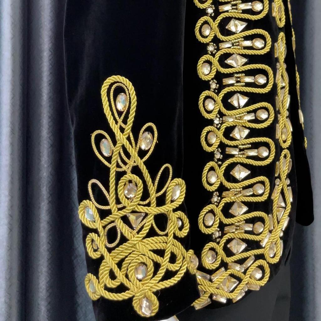 PYJTRL Męska marynarka z kryształkami z czarnego złota z haftem