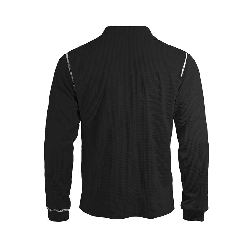 New Men's Waffle Long-sleeved Shirt with Patch-style Buttons, Henry Collar, Pocket-style Casual Outdoor Sports Men's Polo Shirt