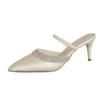 Fashion niche champagne rhinestone high heels women's spring stiletto silk sexy bridal wedding shoes bag head sandals