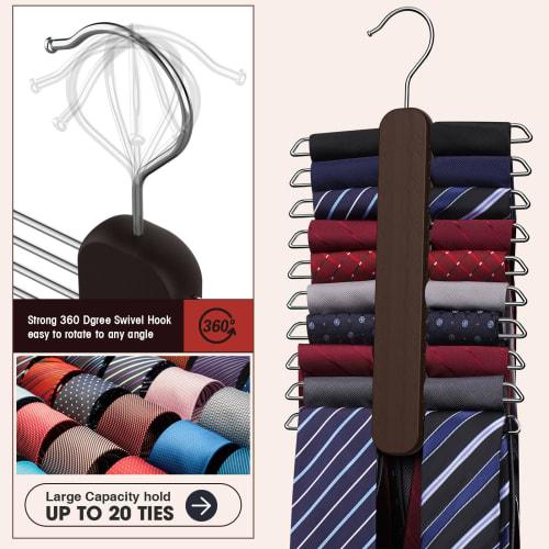 Uinicor Tie Hanger, Closet Tie Organizer with 20 Tie Storage Capacity, Wooden Tie Organizer, Tie Holder, 360 Rotating Accessory Organizer for Ties, B