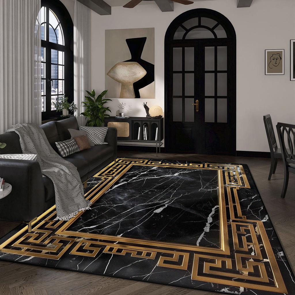 Large Size Luxury Black Gold Carpet for Living Room Nordic Sofa Bedroom Decoration Beside Rug Non-slip Washable Lounge Floor Mat