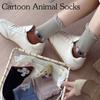 Fashionable Middle Calf Socks with Cartoon Animal Designs in Soft Cotton Bubble Cuffs Crew Socks Hosiery for Women Teens