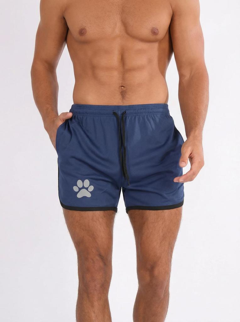 Men's Breathable Mesh Running Shorts with Dog Paw Print, Stretch Athletic Gym Workout Shorts