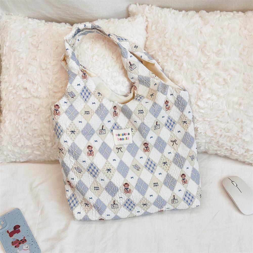 Korean Summer Embossed Canvas Tote Bag - Large Capacity, Niche Design, Shoulder and Underarm Style