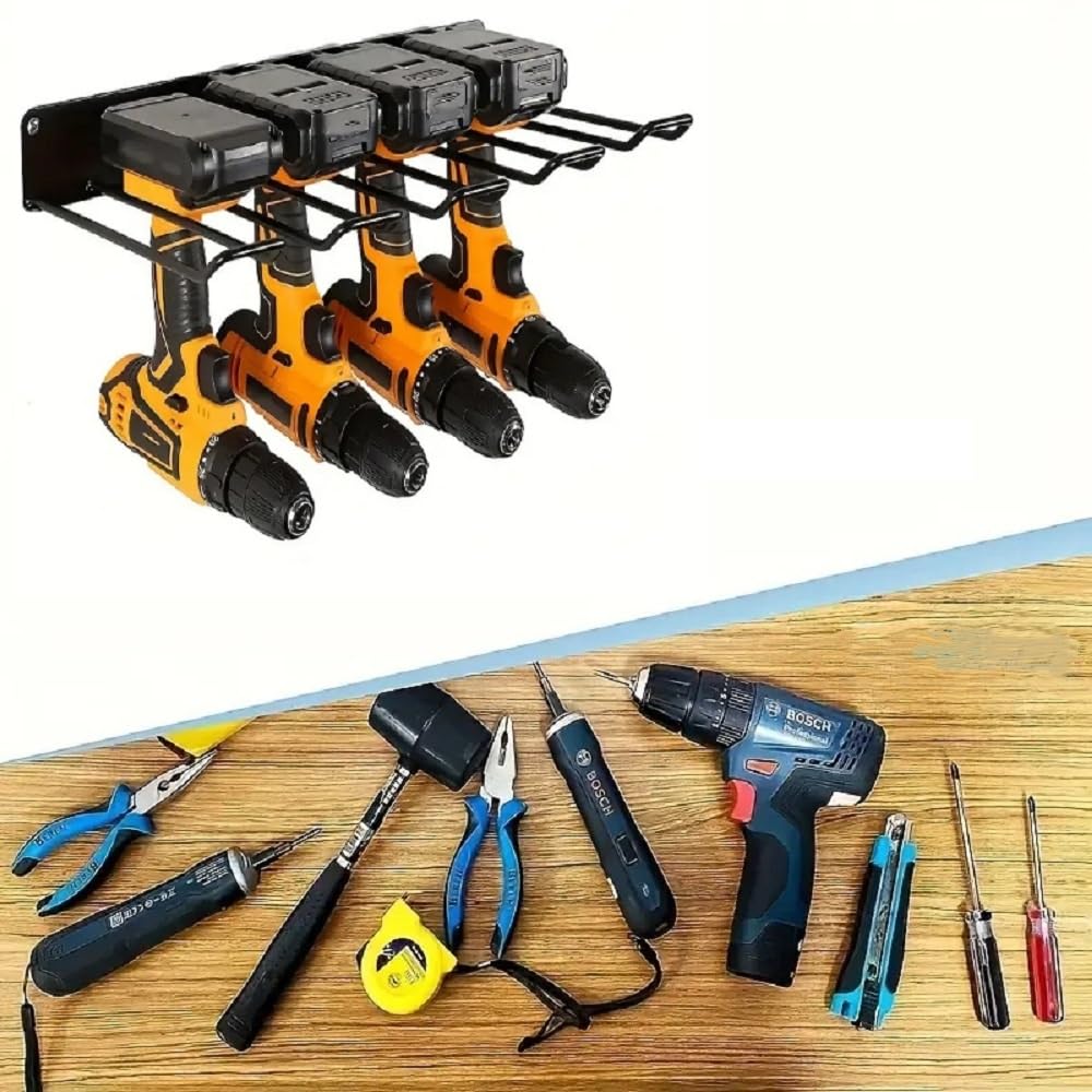 koundeneko Power Tool Electric Drill Storage and Tool Storage for Power Tools and or Home Storage, Wall-Mounted 4-Hole Rack, Heavy-Duty, Sturdy,