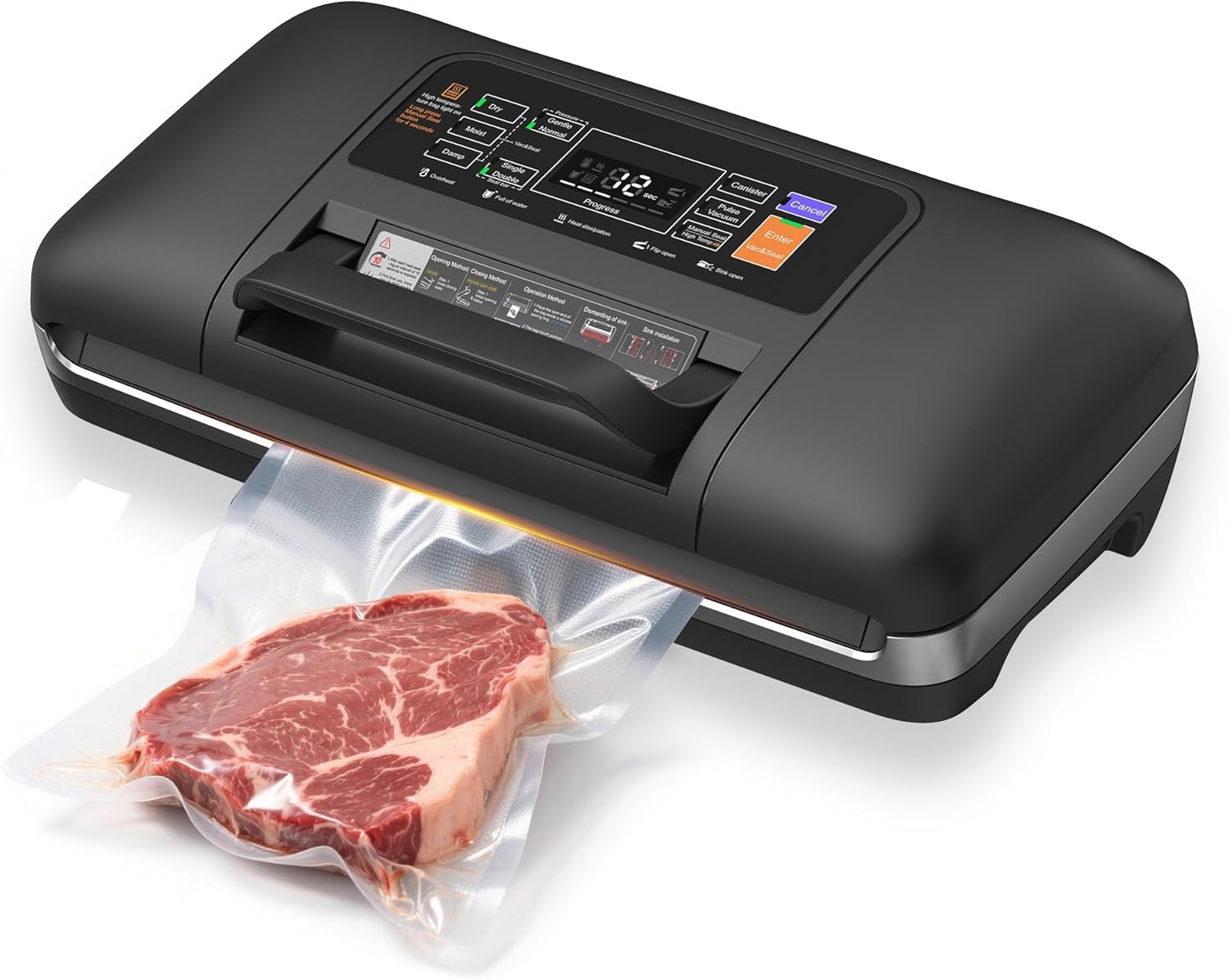 

Vacuum Sealer Machine, 10-in-1, Easy-Lock Handle, Built-in Cutter, Includes Bags & Hose