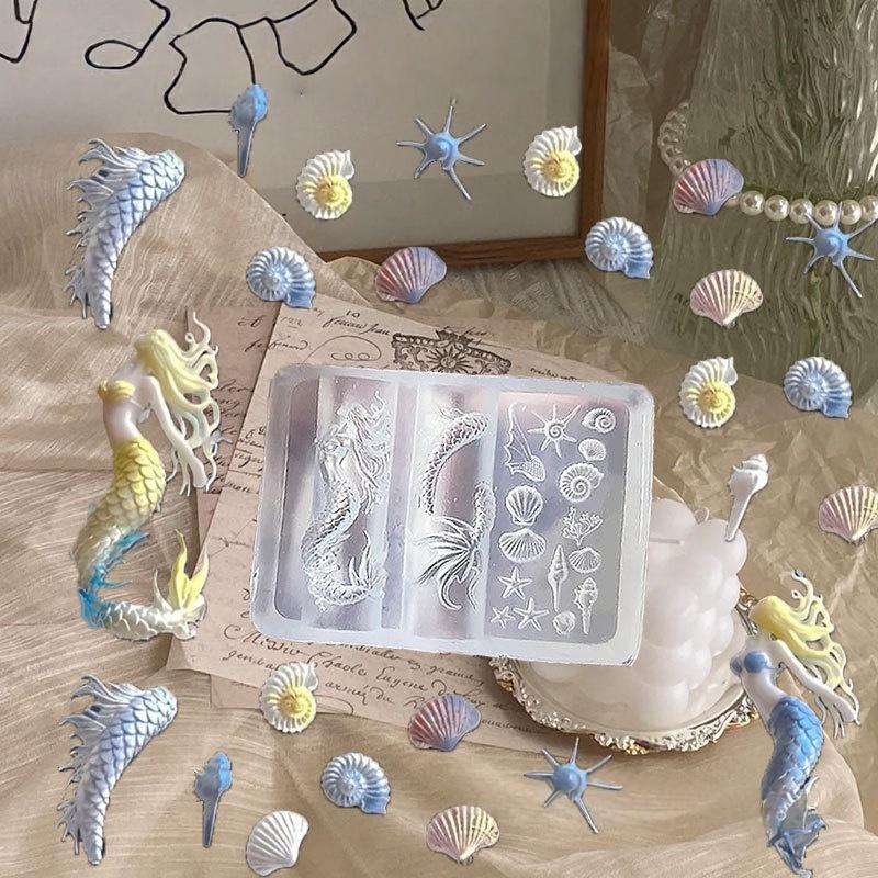 Ocean Series 3D Silicone Nail Mold Mermaid Starfish Shell Nails Art Carving Templates Manicure Design Tool Diy Nail Art Decor