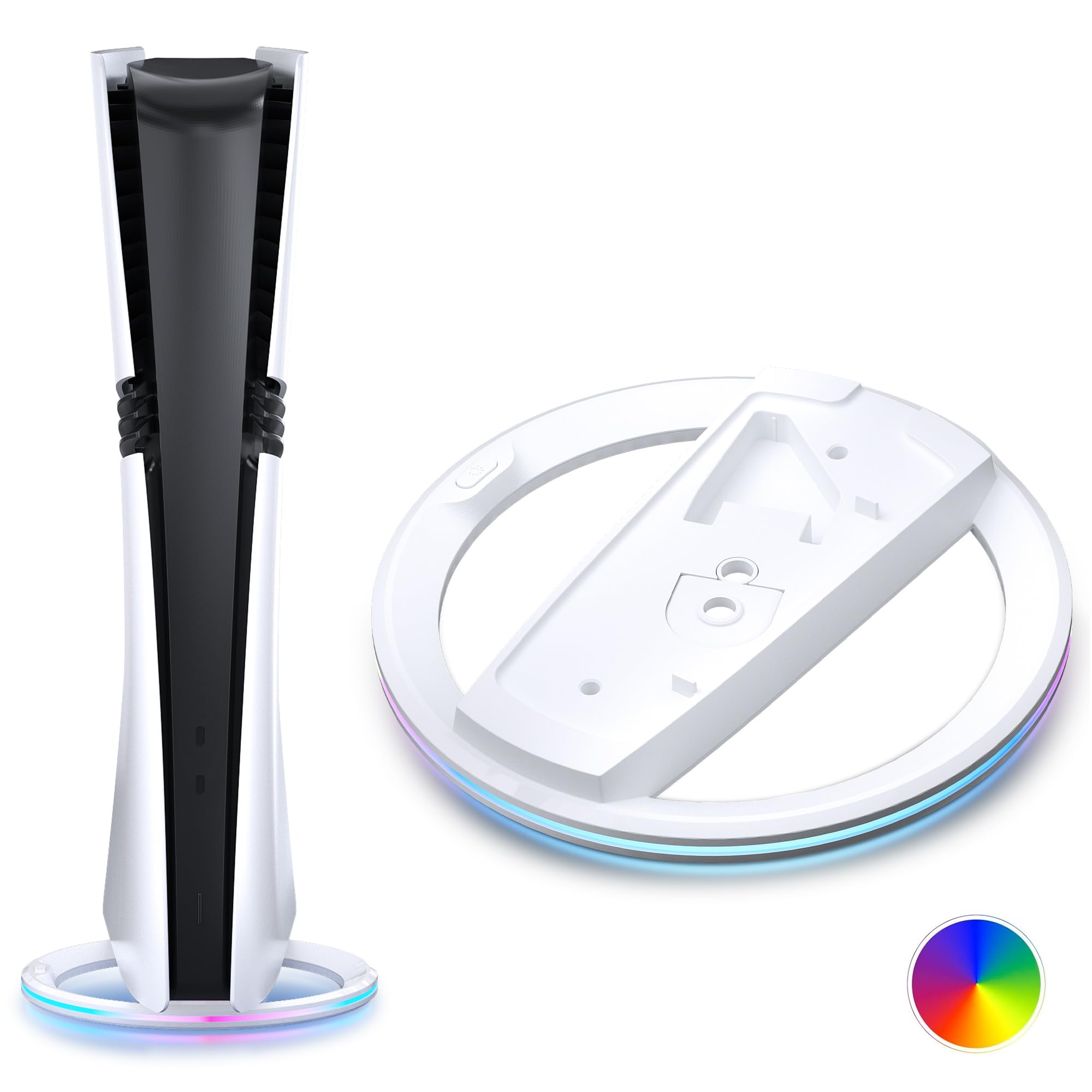 

New PS5 Pro Stand Vertical Stand for PlayStation RGB Improved Heat Compatible with PS5 Slim Lighting (with screws), 5, Lighting, Anti-Tip,