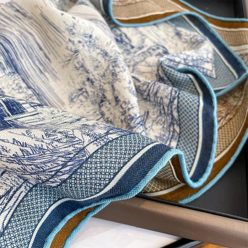 Spring, autumn and winter new high-end silk scarf women's fashion temperament printed shawl double-sided silk scarf