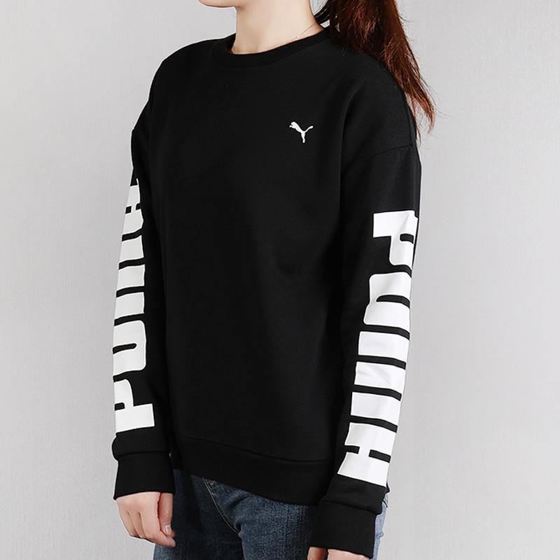 Puma Rebel Crew Sweat FL Printed Casual Fleece Warm Round Neck Pullover Sweatshirt Women Sweatshirt Black 581628-01