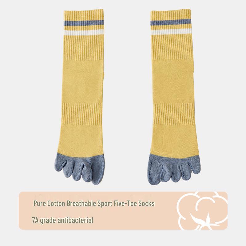 Men's Mid-Calf Antibacterial Cotton Split-Toe Socks - Sweat-Absorbent, Odor-Resistant, Striped, Elastic, Boneless Design for Spring/Summer