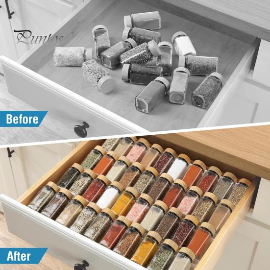 4Pcs Transparent Acrylic Spice Drawer Organizer Expandable Design Seasoning Jars Drawers Insert Kitchen Countertop Spice Rack Tray