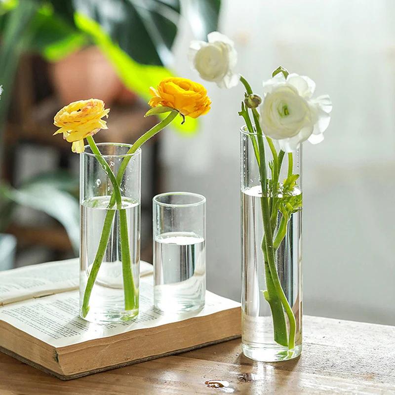 Hydroponics Plants Desktop Glass Planter Vase Glass Vase Transparent Cylinder Flower Vase Bedroom Desktop Home Decoration_