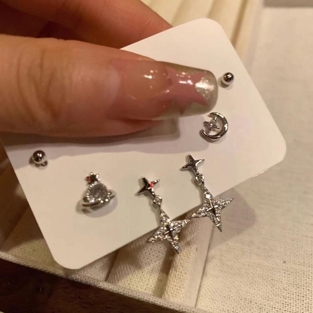 6Pcs/Set New Gold Color Geometric Pendant Hoop Earrings for Women Crystal Star Heart Bow Drop Earring Cartilage Piercing Zircon