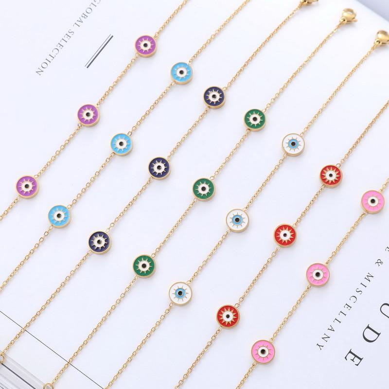 

Браслет из нержавеющей стали с эмалью в стиле ретро, ​​браслет от сглаза дьявола для женщин и мужчин, модный позолоченный браслет в стиле бохо, тонкая цепочка, летний браслет