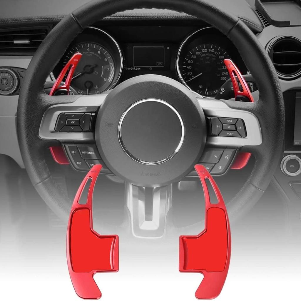 Voodonala Red Steering Wheel Shift Paddle Shifter Trim Cover for Ford Mustang 2015+(2pcs/set)