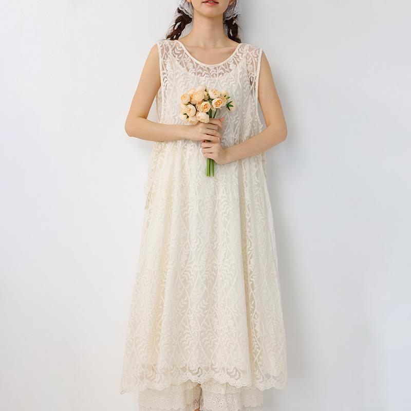 Sweet Mori Girl Embroidered Layered Vest Dress