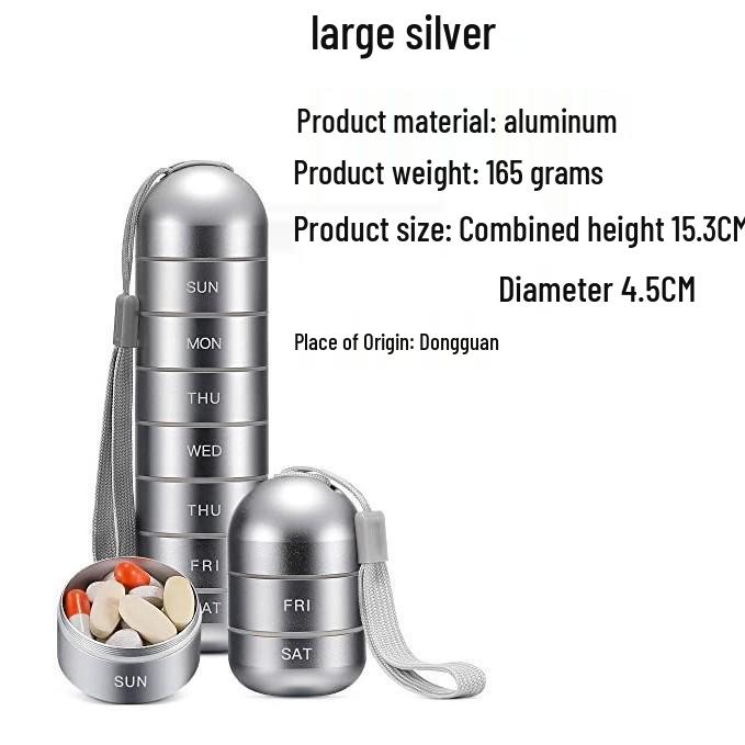 Compact Metal Weekly Pill Box for Travel and Elderly - Convenient, Sealed, Portable Storage