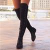 Luxurious Womens Lace Up Low Heel Thigh High Over The Knee Stretch Riding Boots Shoes