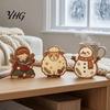 Desktop Christmas Tree Decor Wooden Ornaments, Vintage Colorful Decoration, Rustic Holiday Wood Figurines Miniature Snowman Figures with Pine