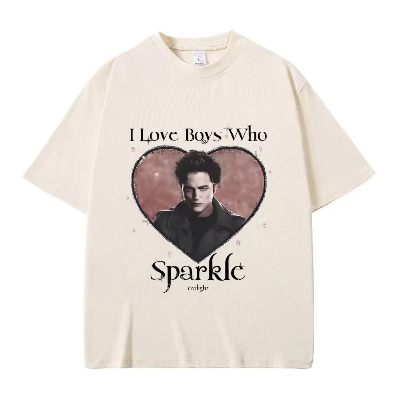Movie Twilight I Love Boys Who Sparkle Robert Pattinson Graphic T Shirt Edward Cullen Tshirt Unisex Women Vintage Oversized Tshirt 2XL